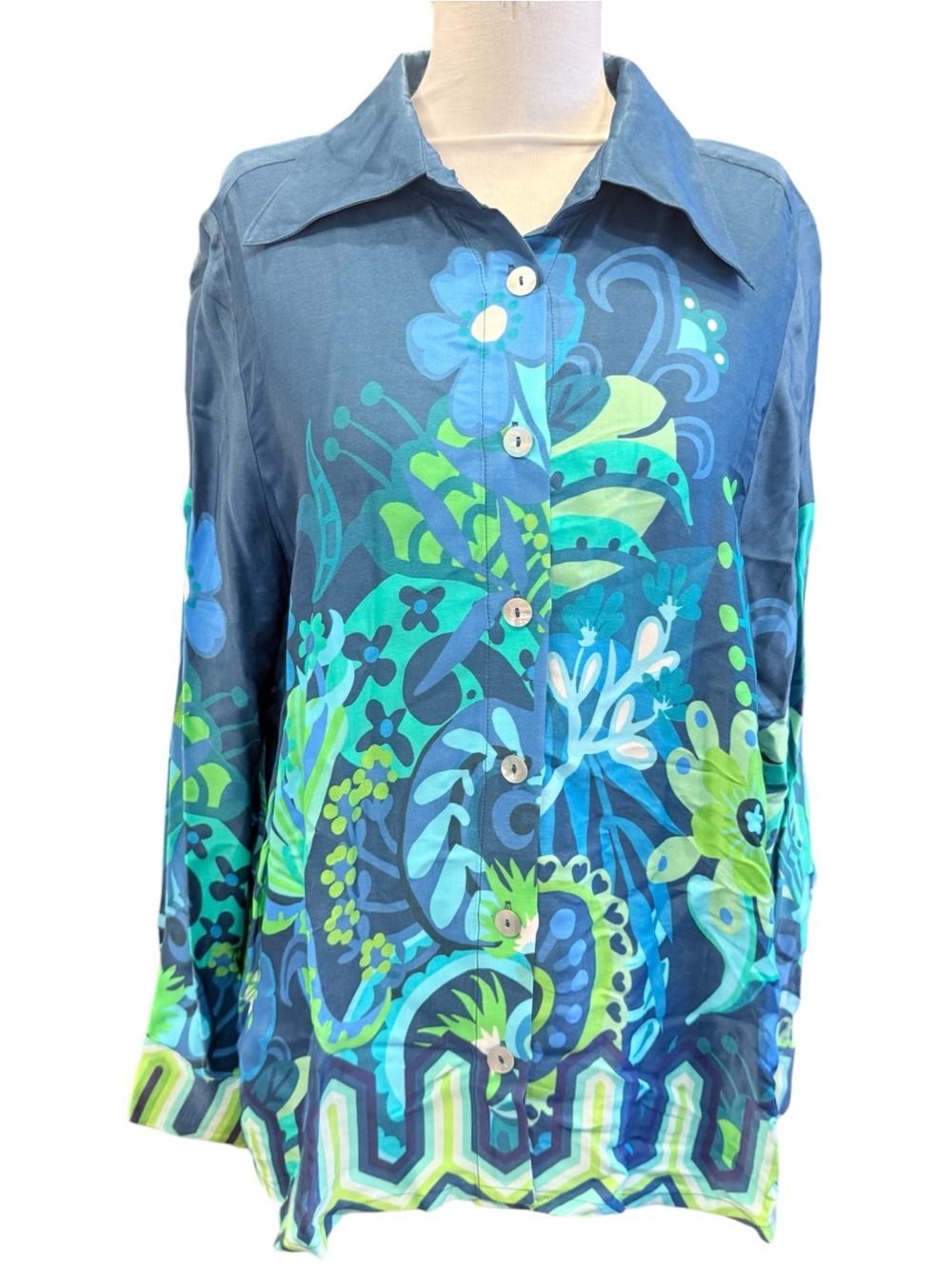 Lesley Evers Blouse Floral Women’s Sz XL Button Up Sheer Colorful
